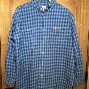 Carhartt Men Size Large Button Down Blue Gray Flannel Plaid Cotton‎ vintage